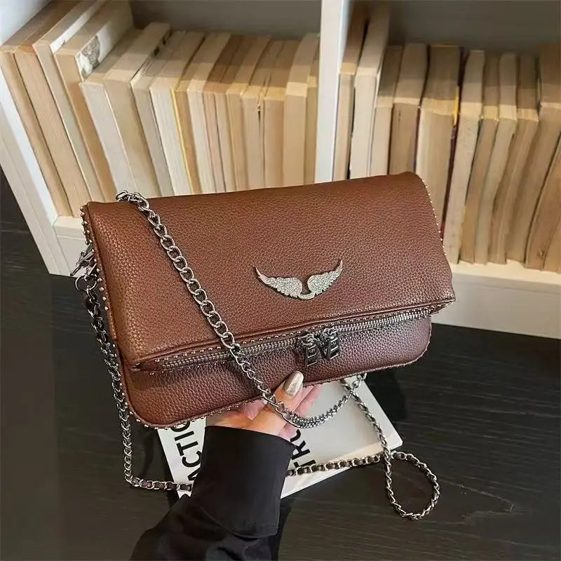2026 New Style French Export Classic Multi-purpose Fashion Chain Flip Cover Side Carry Single Shoulder Side Bag with Wings for W