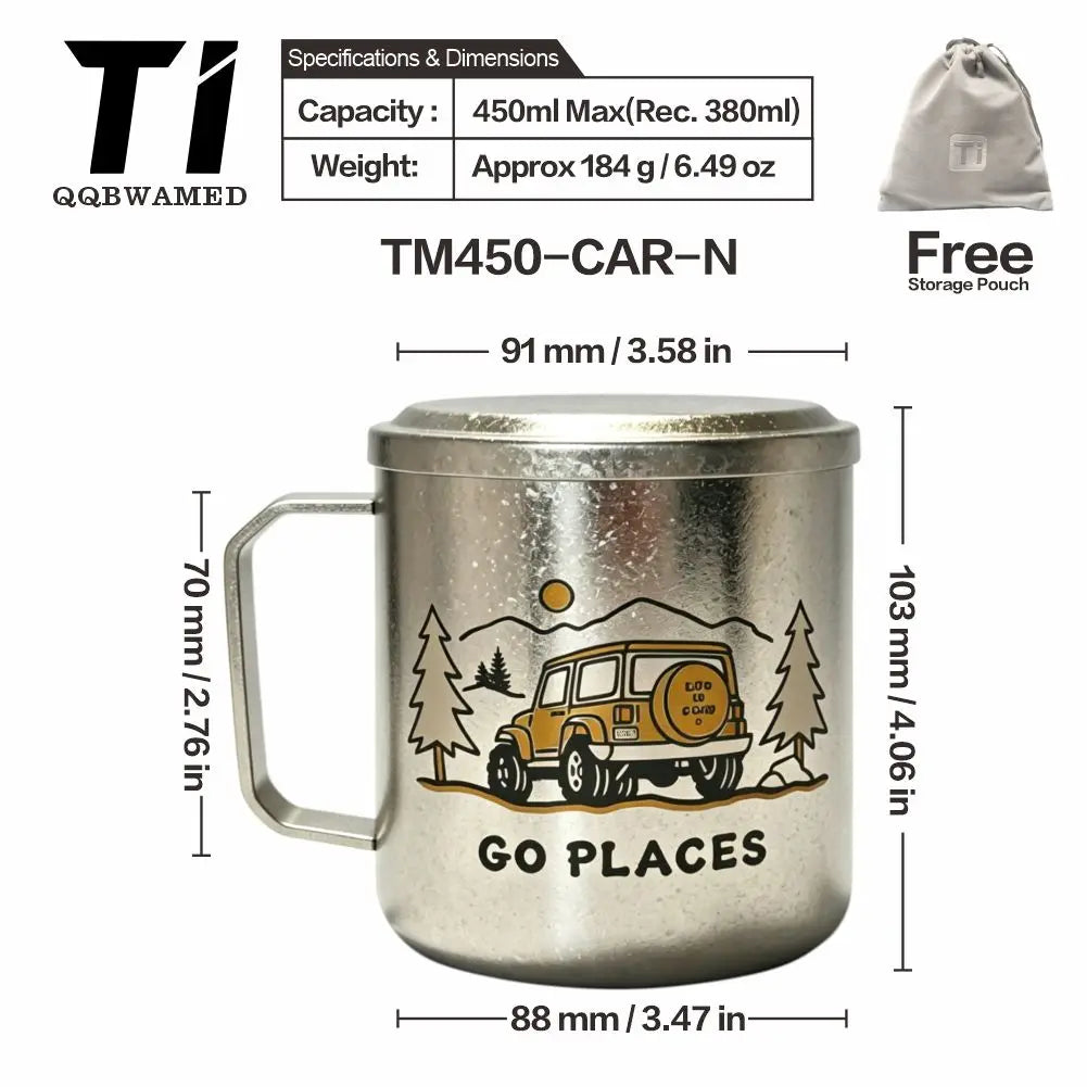 Titanium Mug Double-Layer Anti-Scald Titanium Cup Camping Coffee Cup 450ml Cat and Dog Themed Couple's Cup