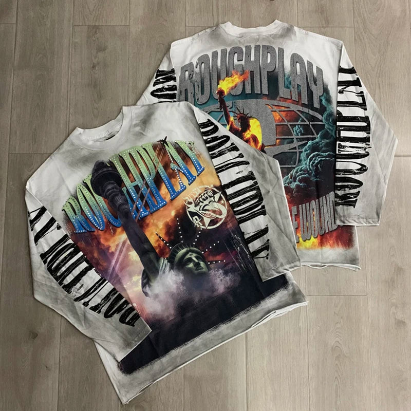 26SS New High Quality Street Lashion Hip Hop Rough Long Sleeved Fall Men's Women's Loose Casual T-Shirt
