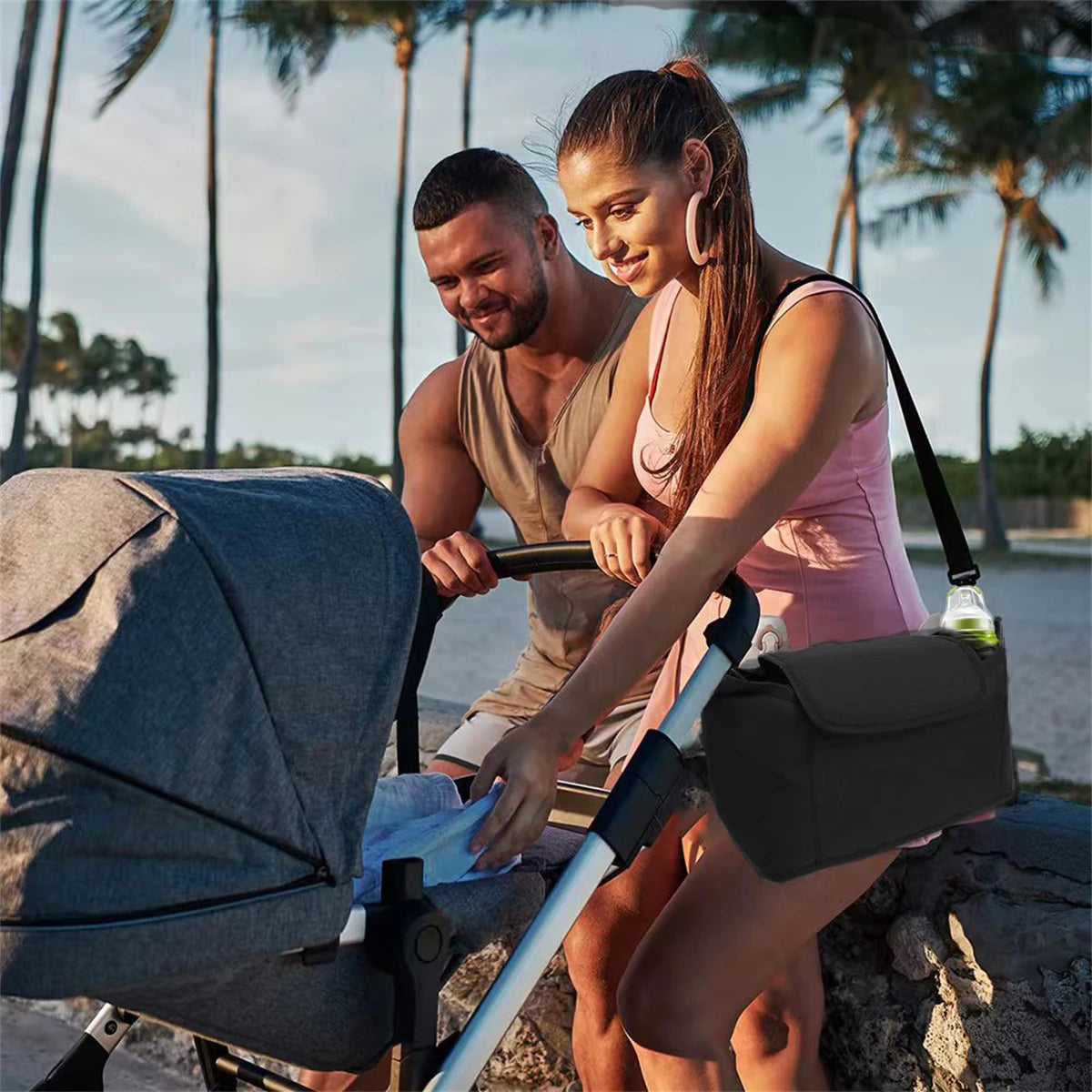 Baby Stroller Storage and Storage Bag, Multifunctional, Large Capacity Stroller Hanging Bag, Fashionable Single Shoulder Mommy B