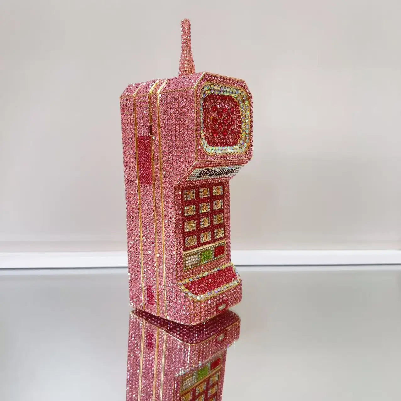 XIYUAN Newest Cellphone Shaped Rhinestone Evening Clutch Purse Luxury Diamond Wedding Party Bag Lady Pink Crystal Bridal Handbag