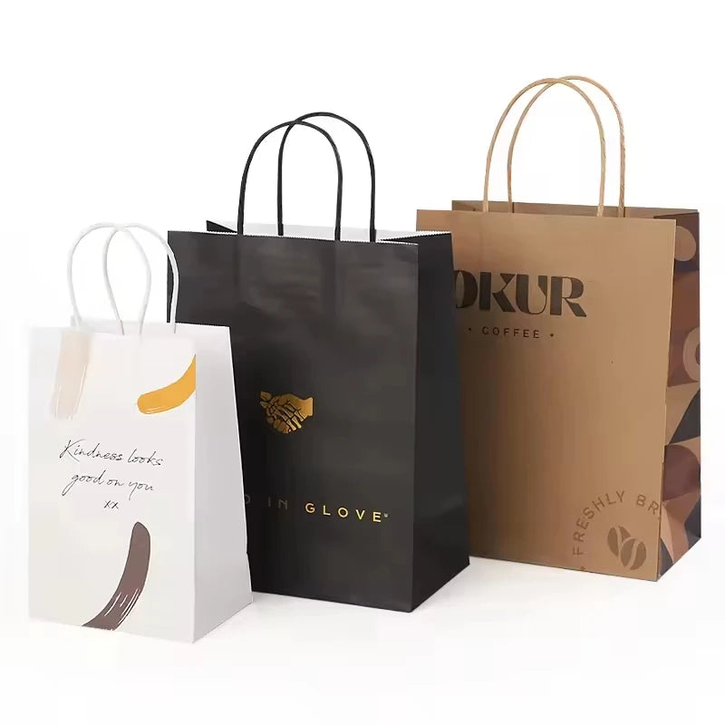 Wholesale kraft paper bags with Handle Custom Logo Cosmetic Clothing Packaging Bags Grocery Shopping Bags Gift Bags