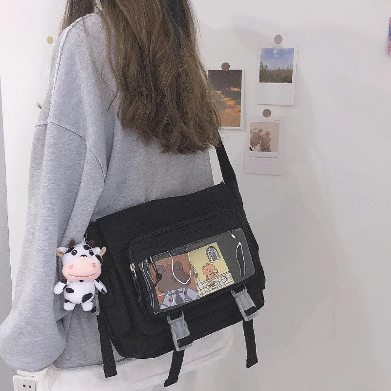 Nylon Crossbody Bags for Girls School Bags Japanese Transparent Bookbag Pocket Women Handbags Shoulder Messenger Bag Satchels