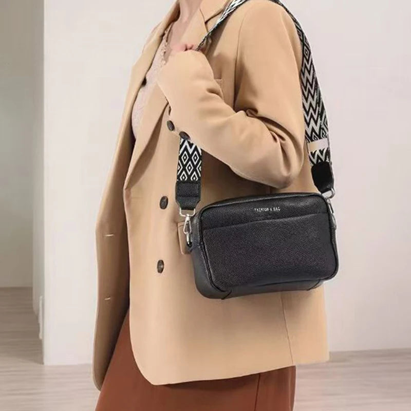 Elegant Faux Leather Camera Crossbody Bag Letter Strap Adjustable Lightweight for Daily Commute Casual Stylish Functional Bag