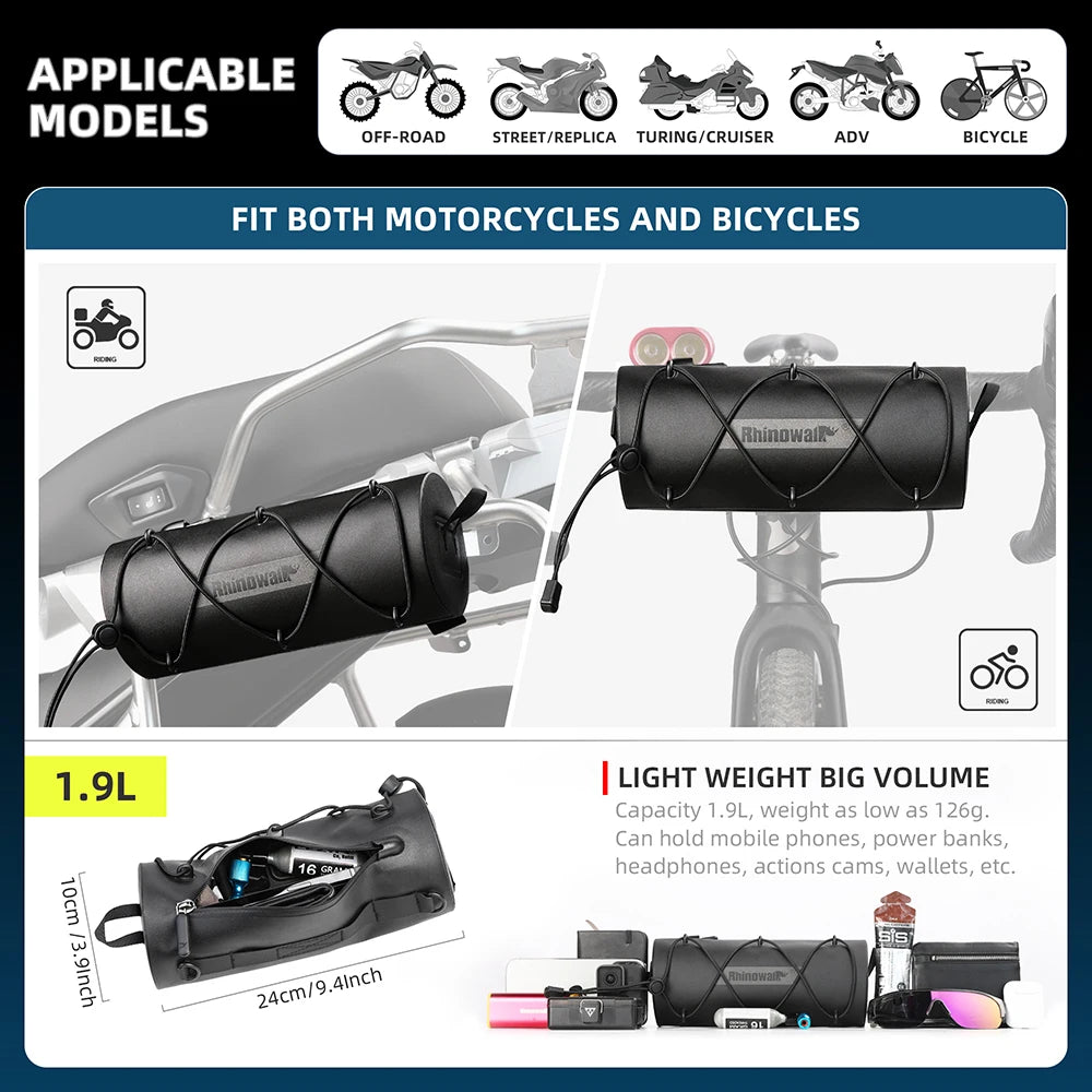 Rhinowalk Motorcycle Side Bag 100%Waterproof Motor Crash Bar Bag 1.9L Portable Motorbike Saddlebag Repair Tool Placement Bag
