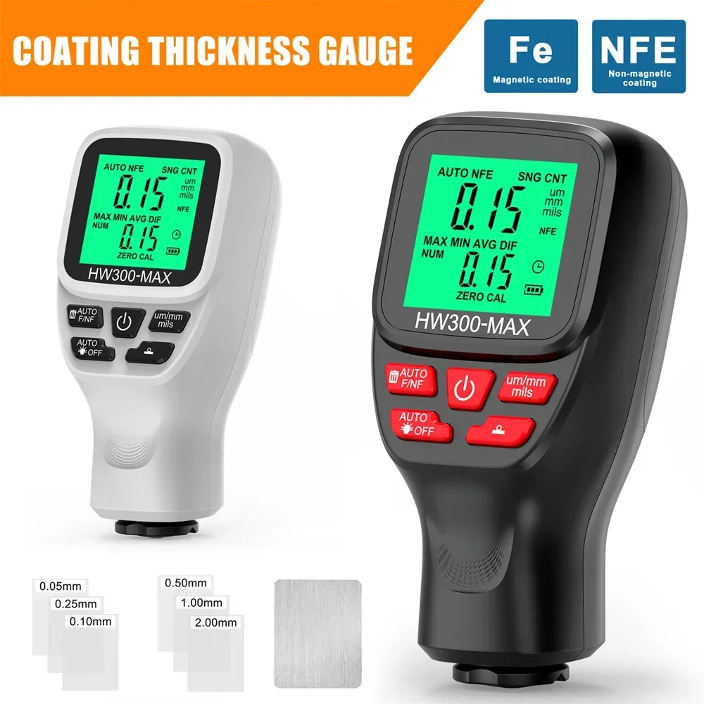 HW-300 Car Paint Film Thickness Tester 0-2000UM Coation Thickness Gauge Automotive Paint DFT Meter Car Coating Measuring Tools