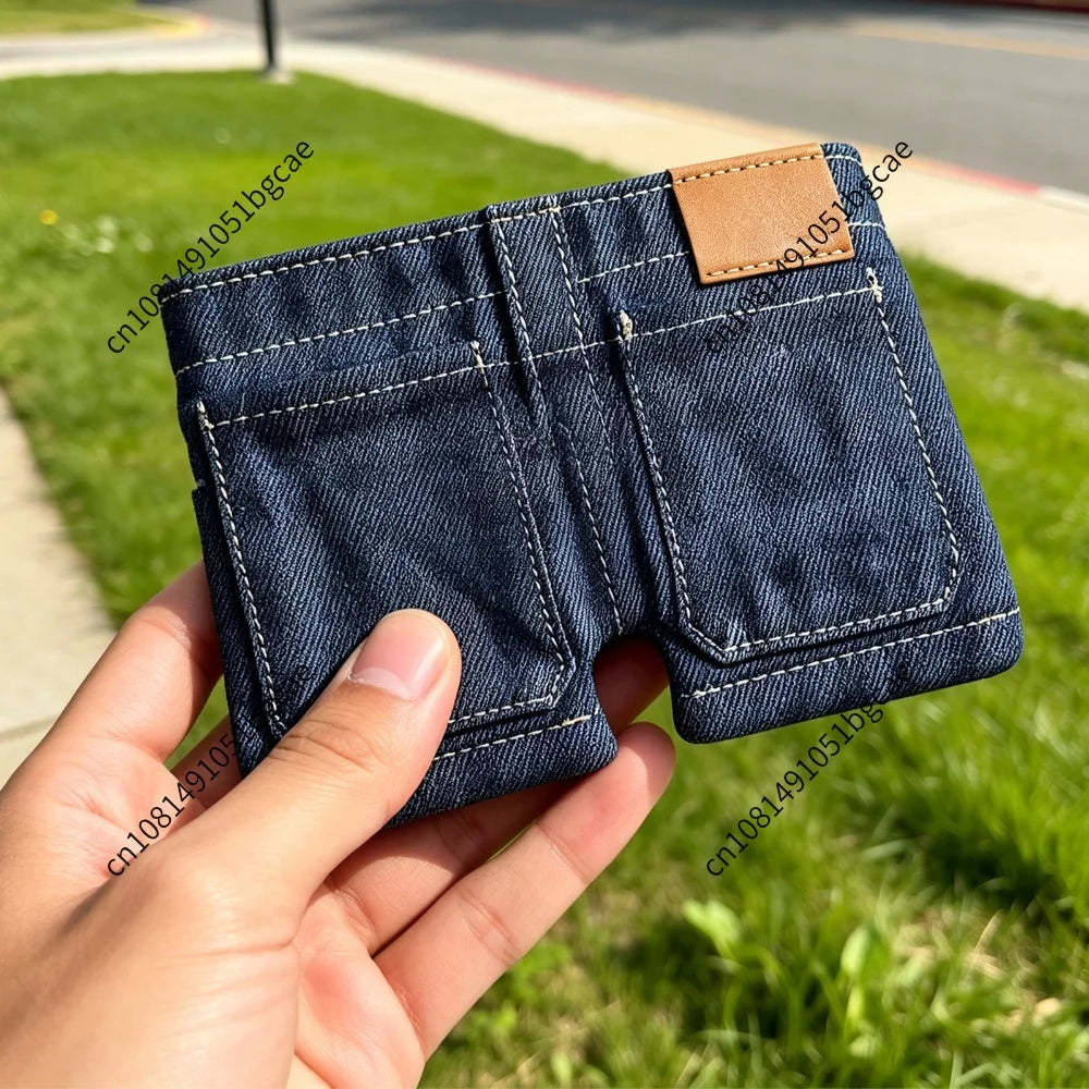 Pocket Pants Mini Jeans Wallet Lightweight Compact Folding Card Holder Funny Jorts Style Denim Shorts Purse for Novelty Gag Gift