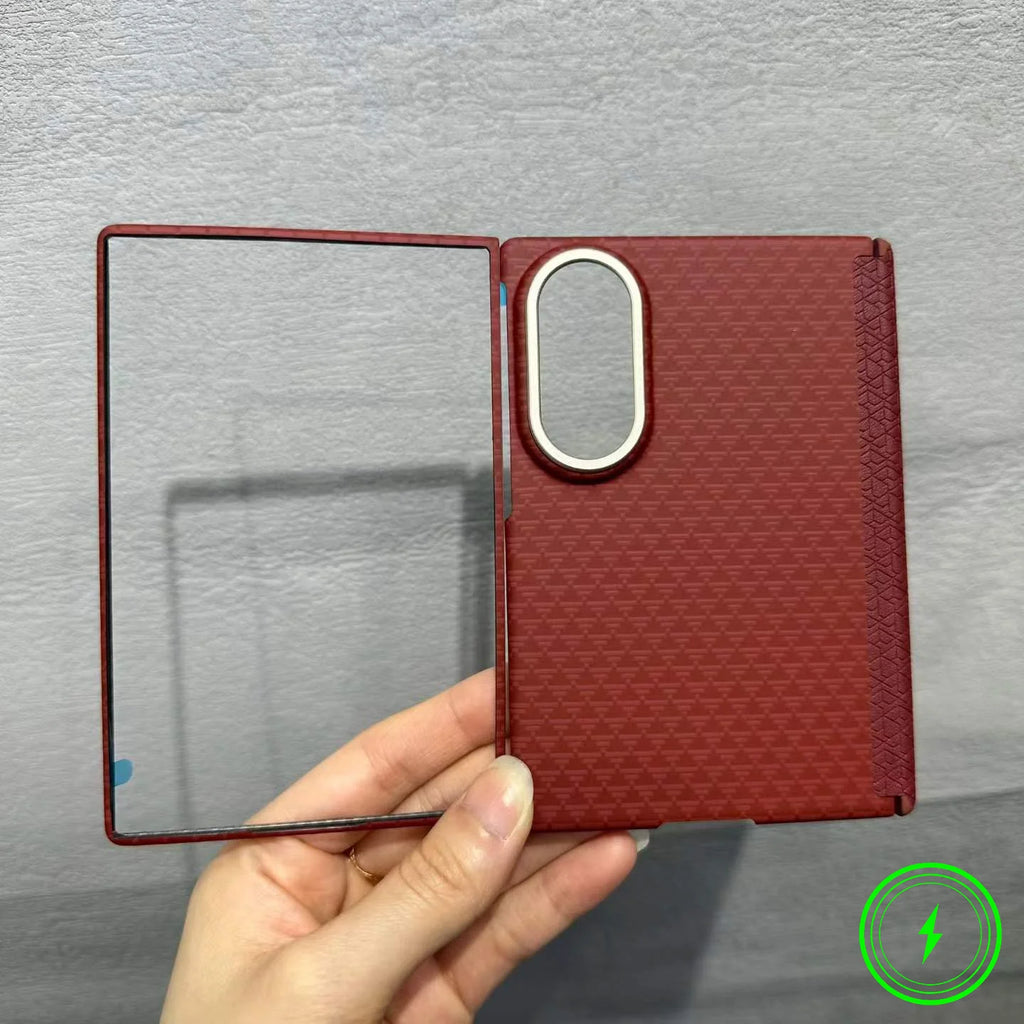 Luxury Busienss Nano-carving Carbon Fiber Texture Case for For Samsung Galaxy Z Fold 8 for Magsafe Hinge Alloy Lens Phone Cover