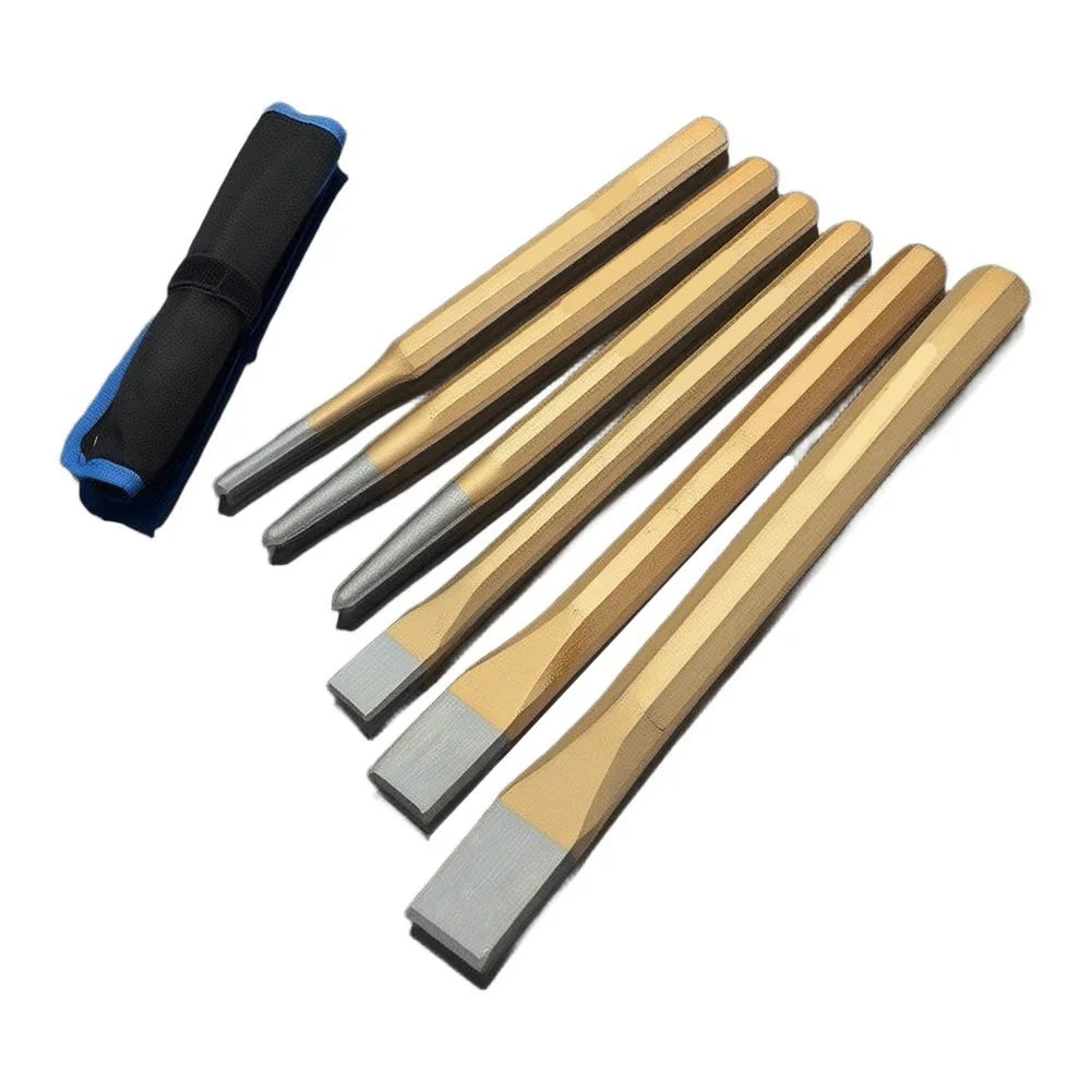 Professional Grade 6 Piece Chisel Set with Flat Pointed and Multi Purpose Tools for Masonry and Demolition Jobs