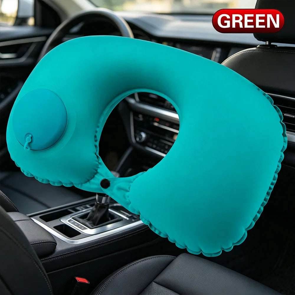 Portable Press Inflatable Neck Pillow U-Shaped Soft Support Travel Pillow for Flight Car Road Trip