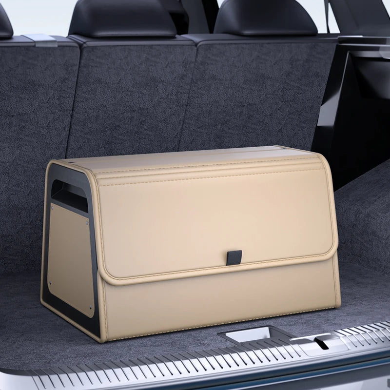 Car Trunk Organizer with 4-Point Magnetic Closure – PU Leather, Reinforced ABS Frame, Fits SUV, Sedan, and Home Use