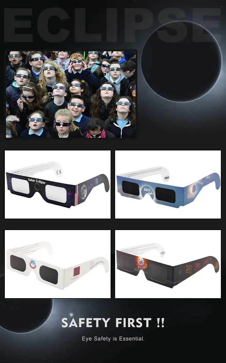 2026 Disposable Solar Eclipse Paper Glasses 0.05mm PET Lens Safe Anti UV Sun Viewing Eyewear Outdoor Solar Observation Goggles