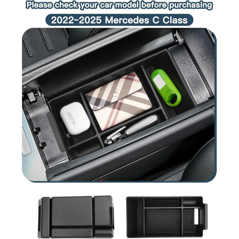 For Mercedes-Benz C-Class W206 2022-2025 Center Console Tray Armrest Divider Durable ABS Functional Storage Box Car Interior