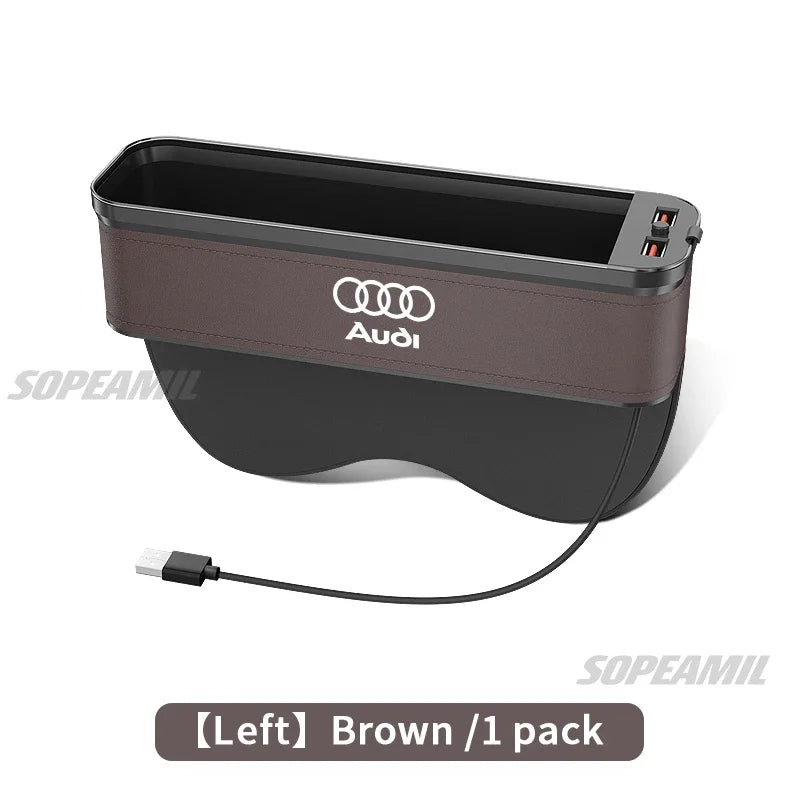 Audi A3 A4 A5 A6 A7 A8 RS3 RS4 RS5 RS6 S3 S4 S5 S6 Q3 Q5 Q7 Q8 Car Seat Gap Slot Crevice Storage Box With USB Charging Organizer