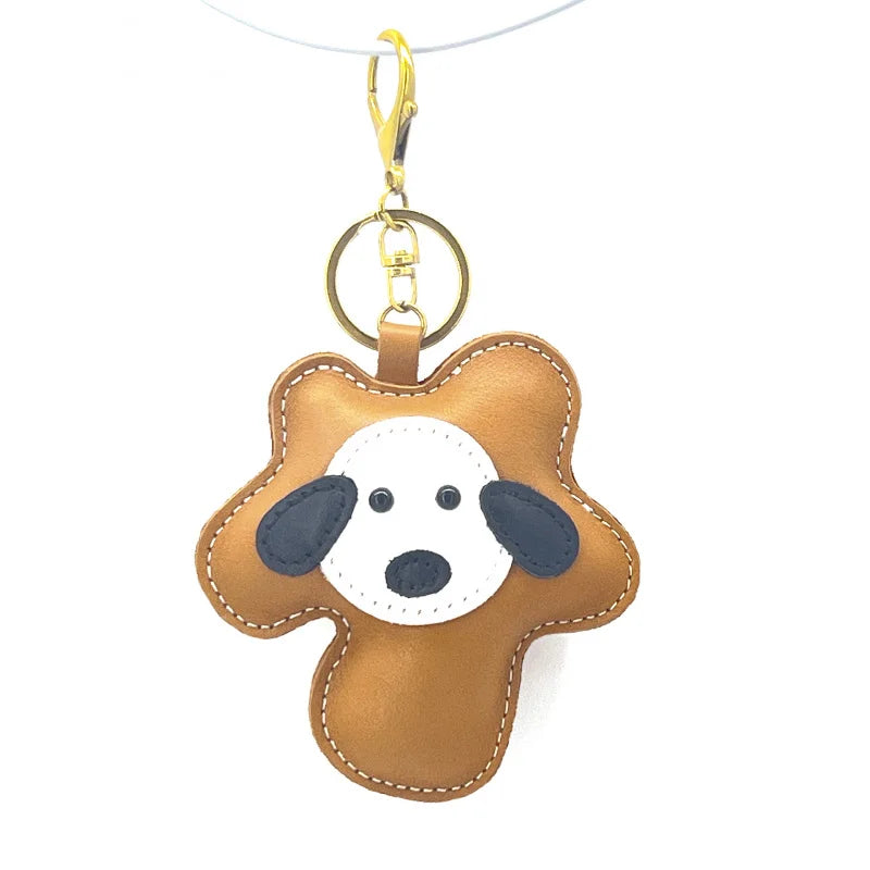 New Cow Leather Dog Keychain Bag Pendant Cute puppy Car Key Ring Luggage Bag Parts Accessories For Women And Men