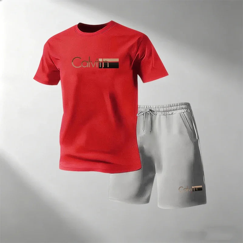 2026 Summer Men Streetwear Two Piece Set O Neck T Shirt Sports Shorts Quick Dry Fitness Running Outfit Fashion Casual Tracksuit