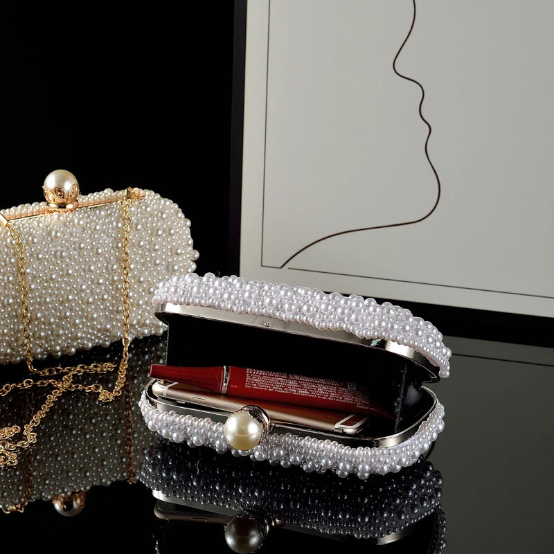 Women's Evening Bag Party / Evening Pearls Pearl White Pink/Beige/White