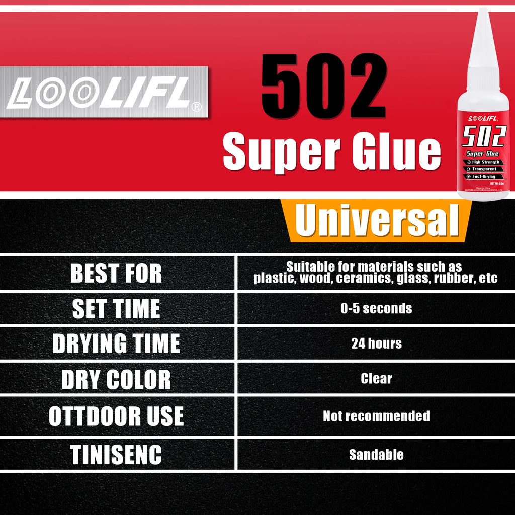 LOOLIFL502 Super GlueInstantQuick-dryingCyanoacrylate Adhesive Leather Rubber Wood Metal Strong Bond Liquid Glue Tool,Stationery