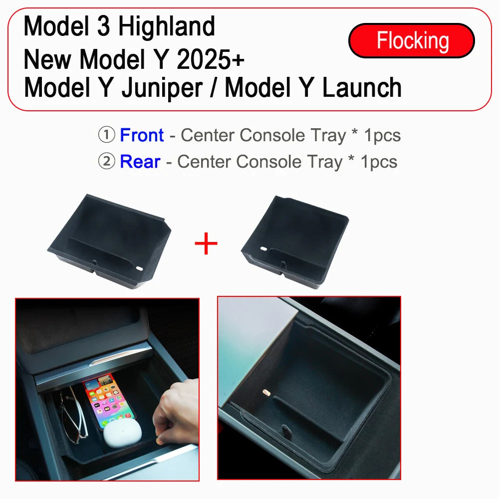 For Tesla New Model Y Juniper Launch 2025 Model 3 Highland Storage Box Organizer Center Console Trays Drawer Armrest Accessories