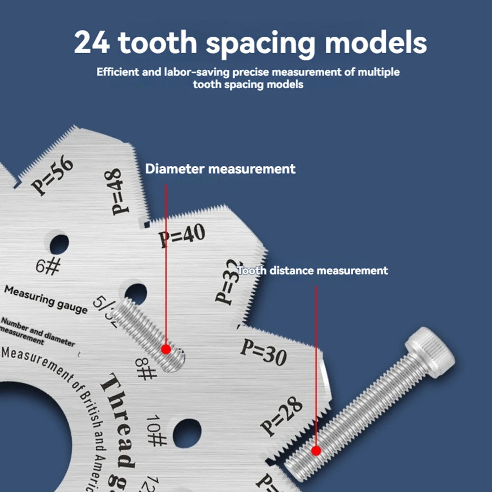 Thread Checker Screw Measurement Ruler Stainless Steel Caliper Metric for Measuring Screw Pitch Bit Bolt Nut Screw Gauges