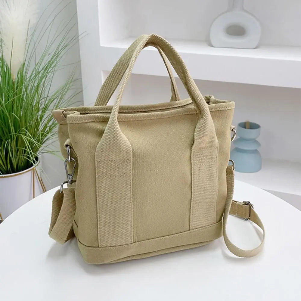 Multi-pocket Japanese Style Crossbody Bag Handbag Large Capacity Pure Color Tote Bag Mommy Bag Message Bag Canvas Shoulder Bag