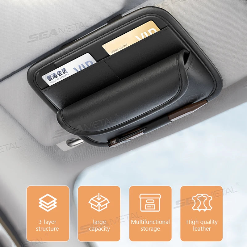BLALION Car Sun Visor Glasses Case Premium PU Auto Sun Visor Card Organizer Wear-resistant Eyewear Protection Box Scratch-Free