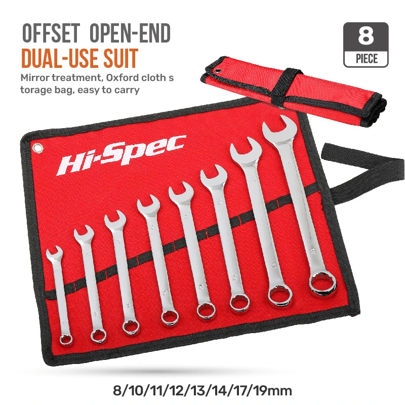 Hi-Spec Offset Open-End Dual-Use Combination Wrench Set CR-V Opened Ring Combo Spanner Hand Tool Kit for Home Repair