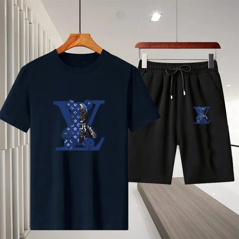 2025 Summer New Men Women Cotton Breathable T Shirt Shorts Two Piece Set Outdoor Casual Short Sleeve Sports Tracksuit Outfit