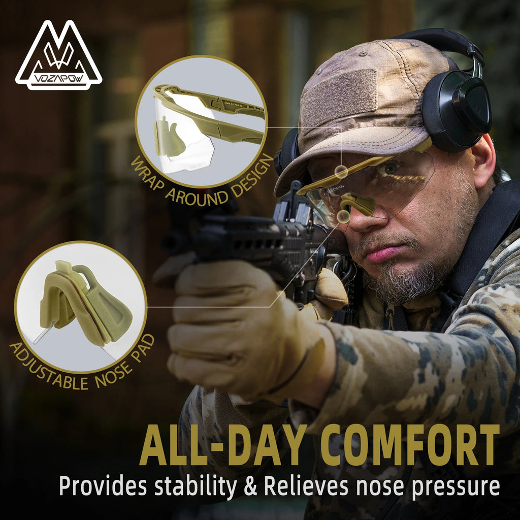 Vozapow Professional Shooting Glasses UV400 ANSI Z87.1 Safe Airsoft Tactical Goggles Anti Fog Mountaineering Fishing Sunglasses