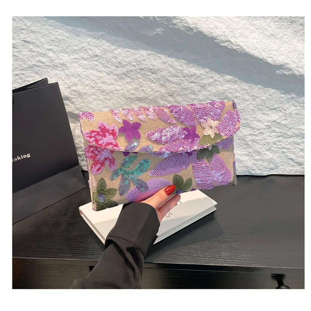 Stylish Sequin Evening Clutch Bags Elegant Beaded Floral Embroidery Bags Exquisite Glitter Envelope Bag Formal Gatherings