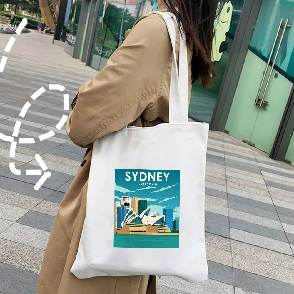 Kyiv Ukraine Milan Rio De Janeiro San Diego Santorini Greece Sydney Tokyo Women Canvas Shoulder Cotton Tote Bag Shopping Handbag