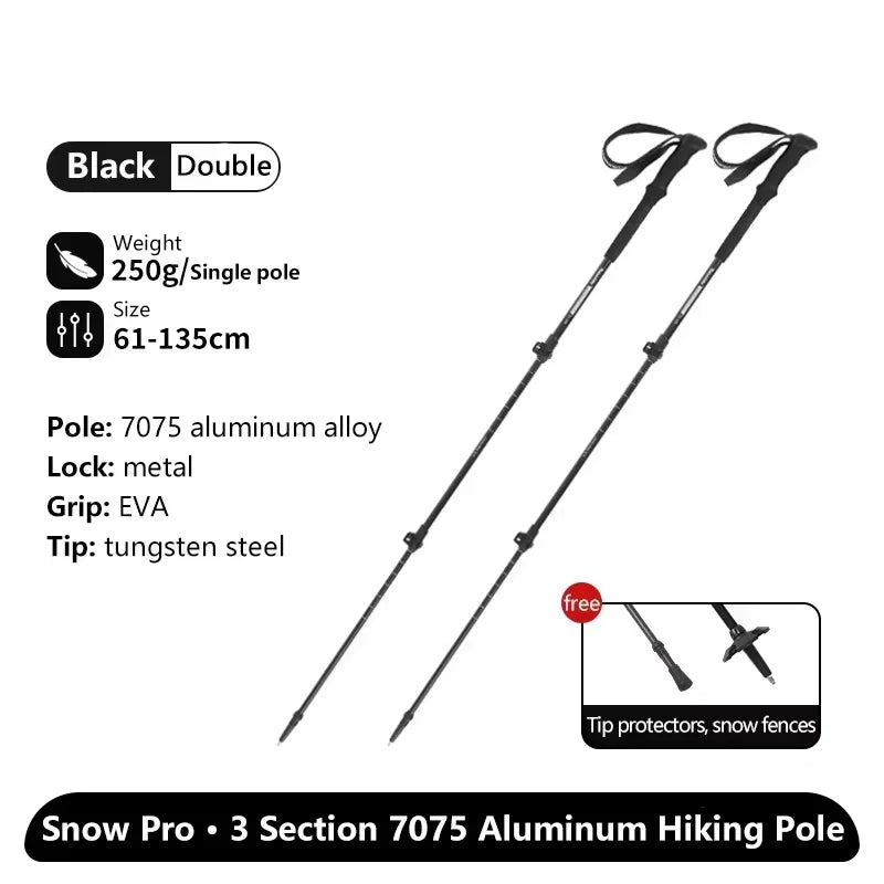 Naturehike ST03 Snow Pro Trekking Poles Outdoor Aluminum Alloy Camping Hiking Cane External Lock Telescopic Climbing Equipment