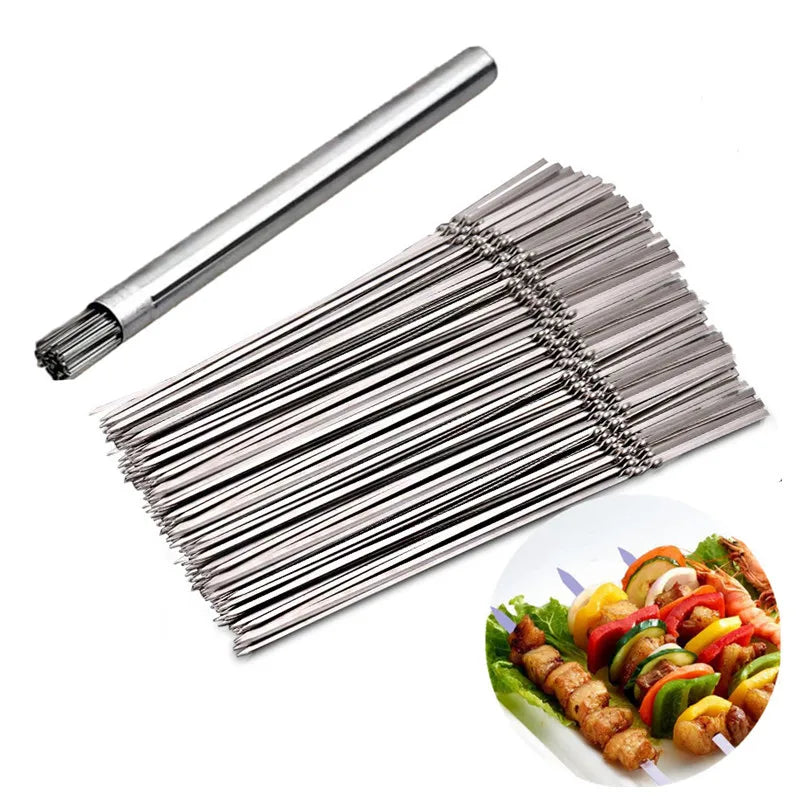 Stainless Steel Barbecue Skewer Reusable BBQ Skewers Kebab Iron Stick For Outdoor Camping Picnic Tools Cooking Tools
