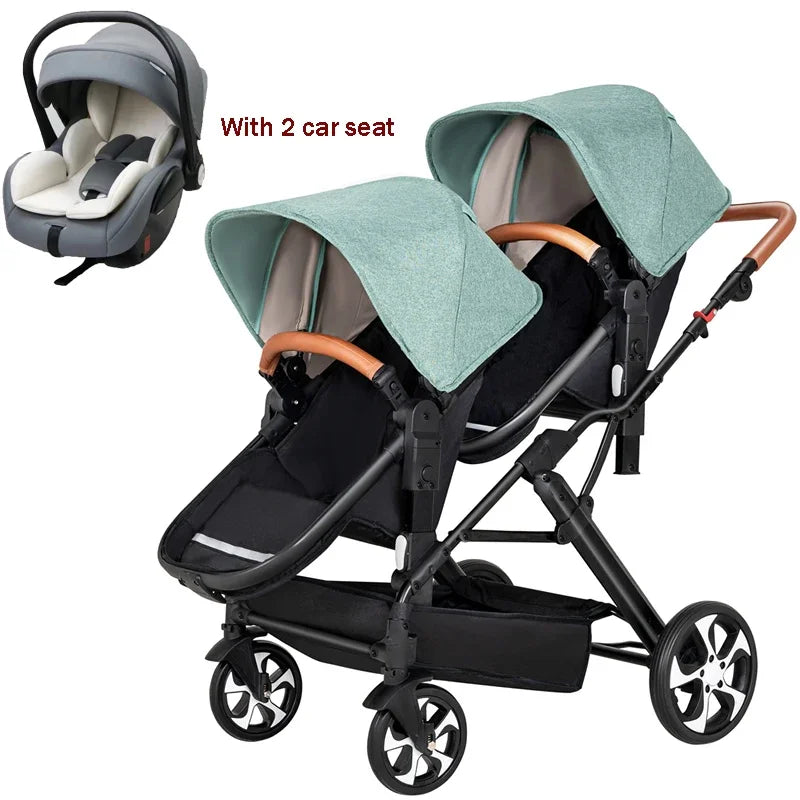 High landscape baby stroller for twins, suitable for folding four wheeled baby strollers for two children NEW 2025 kids car