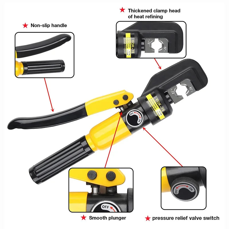 Hydraulic Crimping Tool YQK-70 Cable Lug Crimper Plier 4-70mm²  Compression Tool Pressure 8T Pressure Home Hydraulic Tools