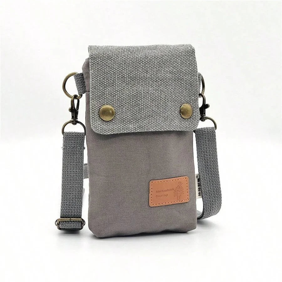 New solid-color canvas 3-layer cross-body phone bag - simple fabric women's bag with a trendy style