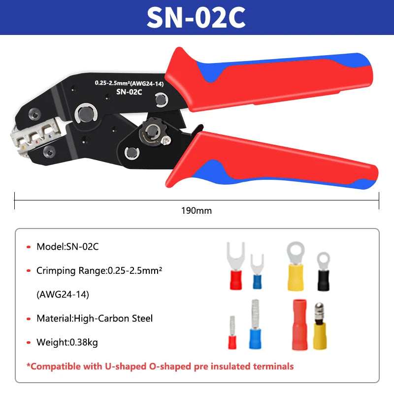 Hand Crimping Tool 0.25-2.5mm² Adjustable Ratchat Crimper Plier 280pcs Cable Lugs Assortment Kit Insulated Wire Crimp Set SN-02C