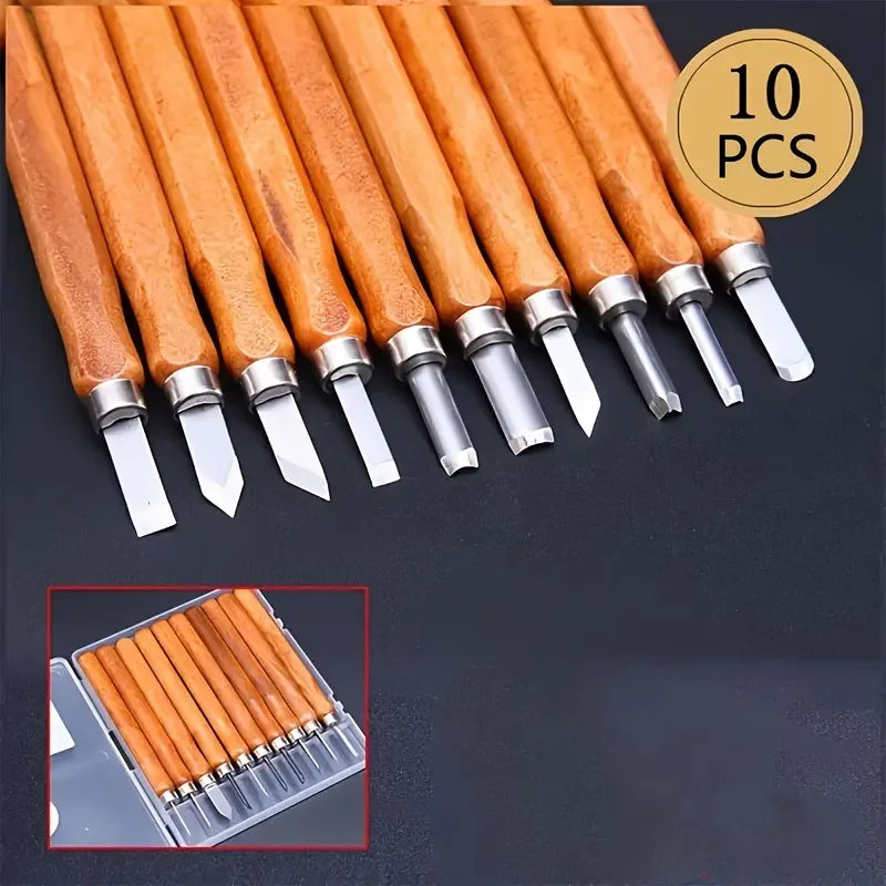 10/12 Piece Woodworking Carving Tools Set DIY Multifunctional Handmade Art Knife with Wooden Handle for Crafting