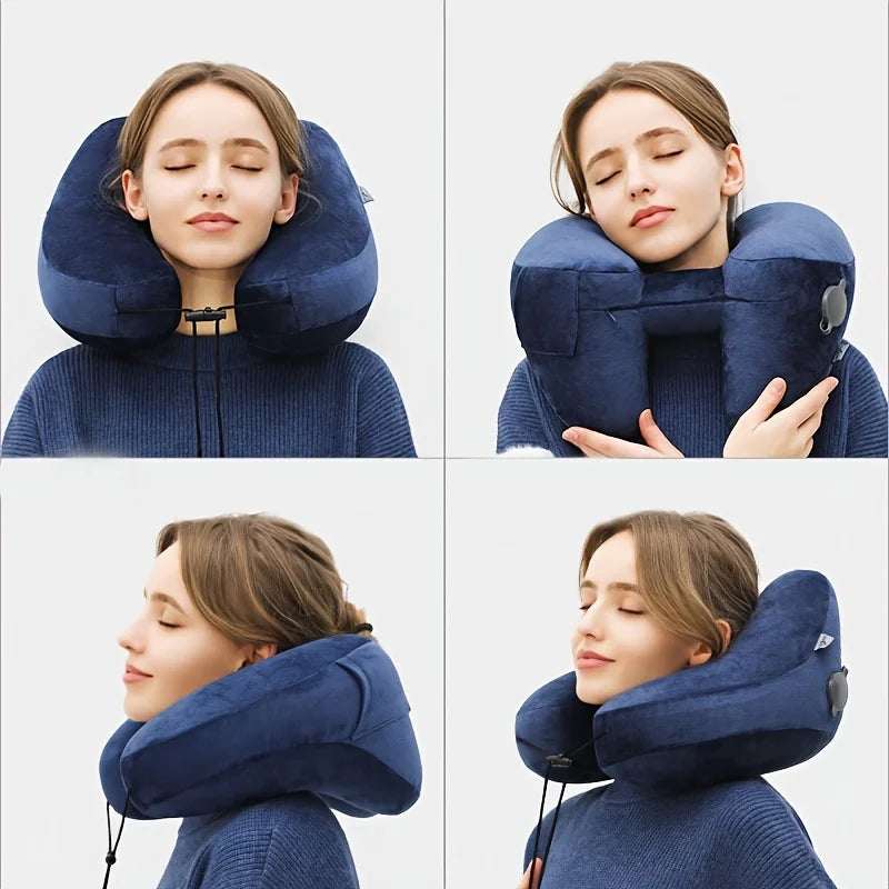 Portable multifunctional cervical pillow outdoor travel inflatable H pillow with cap U-shaped pillow nap plane train neck pillow