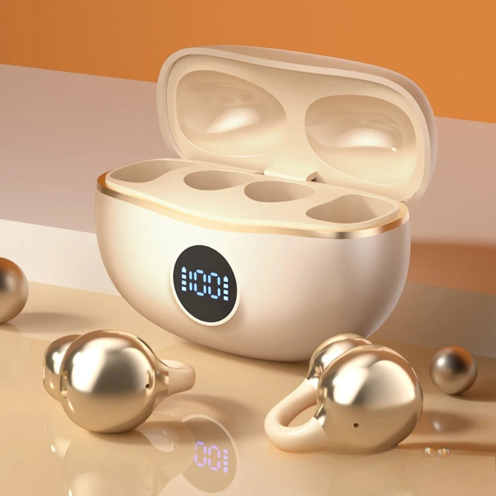 Wireless Headphones Open Ear  Bluetooth 5.4 LED Display Clip on Earbuds with Mic,Noise Cancelling,Comfortable Sports Earphones