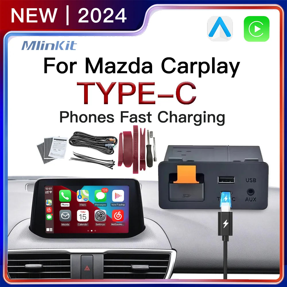 Type-C Wired Wireless CarPlay Android Auto USB Adapter for Mazda 2 3 6 CX3 CX5 CX8 CX9 MX5 Demio Miata TK78669U0C Retrofit  Kit