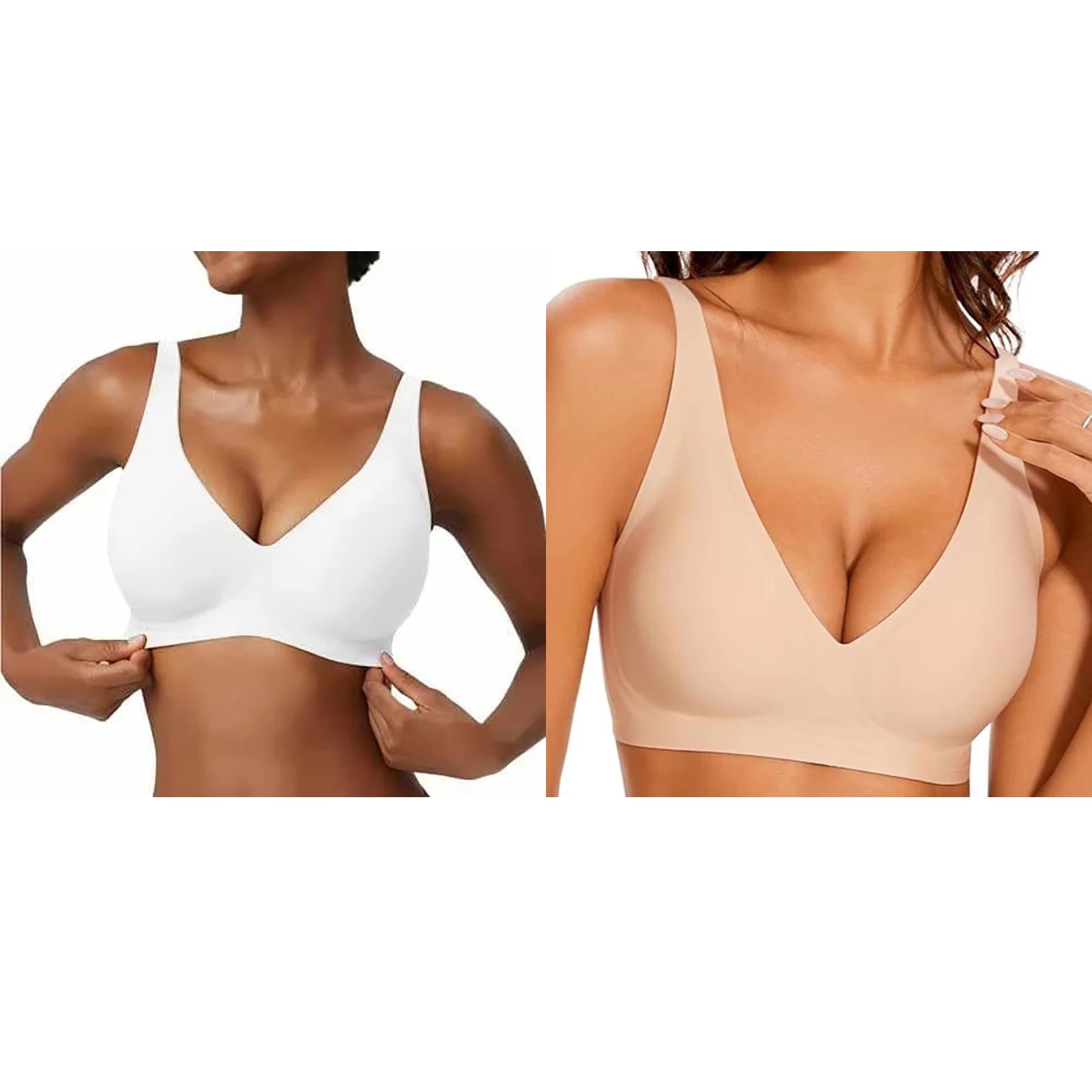 Women's Seamless Pink Leopard Print Bra Wire-Free Bra Full Cup Soft Thin Mold Support Breathable and Beauty Deep V Plus Up Bra