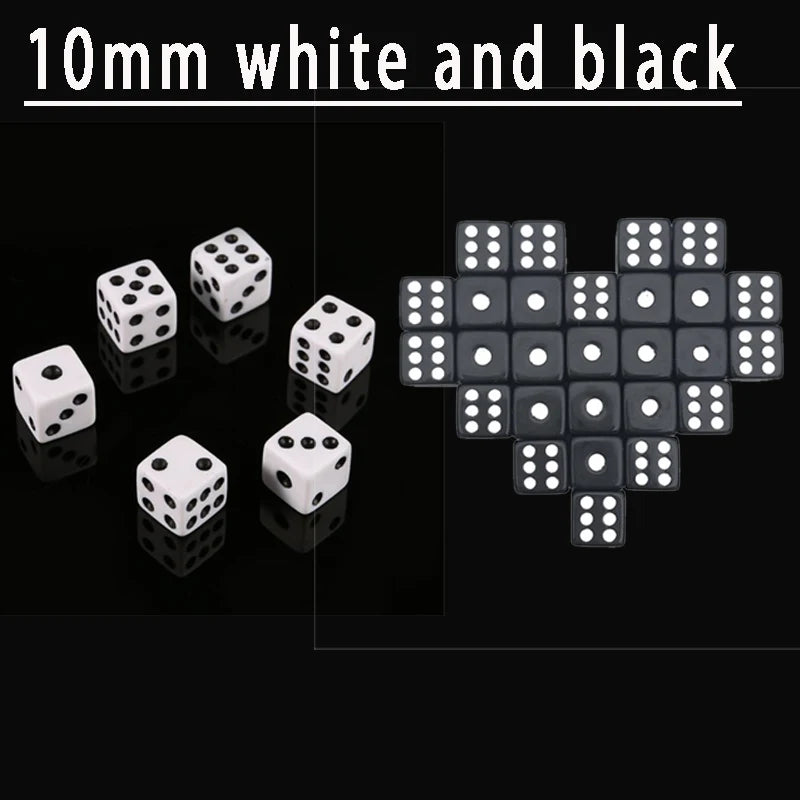 50PCS 8MM 10MM Square Point Dice Puzzle Game Send Children 6 Sided Dice DIY Game Accessory Small Size 8mm Black White Cube