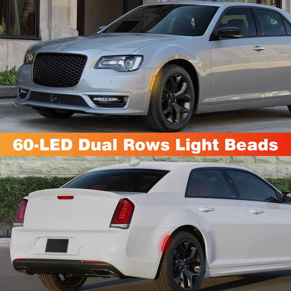 4Pcs LED Side Marker Mirror Indicator Lamp For 2015-2021 Chrysler 300 Smoked LED Side Marker Light Front Rear Turn Signal Lig