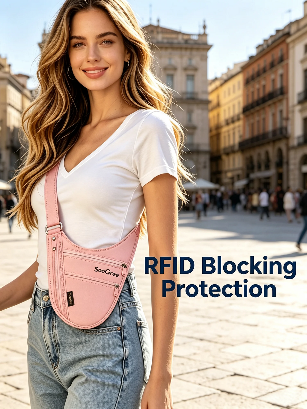 SooGree RFID Blocking Anti-theft Underarm Travel Pouch Hidden Security Shoulder Bag Passport Card Phone Holder Wallet Men Women