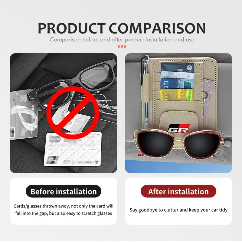 Car Sun Visor Storage Bag Sunglasses Organizer Holder Card Clip For Toyota Yaris Corolla Prius Auris CHR Land Cruiser RAV4 Camry