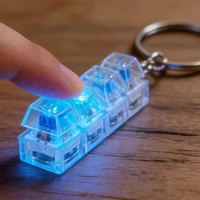 Light Up 4 Keys LED Finger Keyboard Keycap Stress Relief Fidget Toy Keychain Pinch Tester Office Desk Accessory