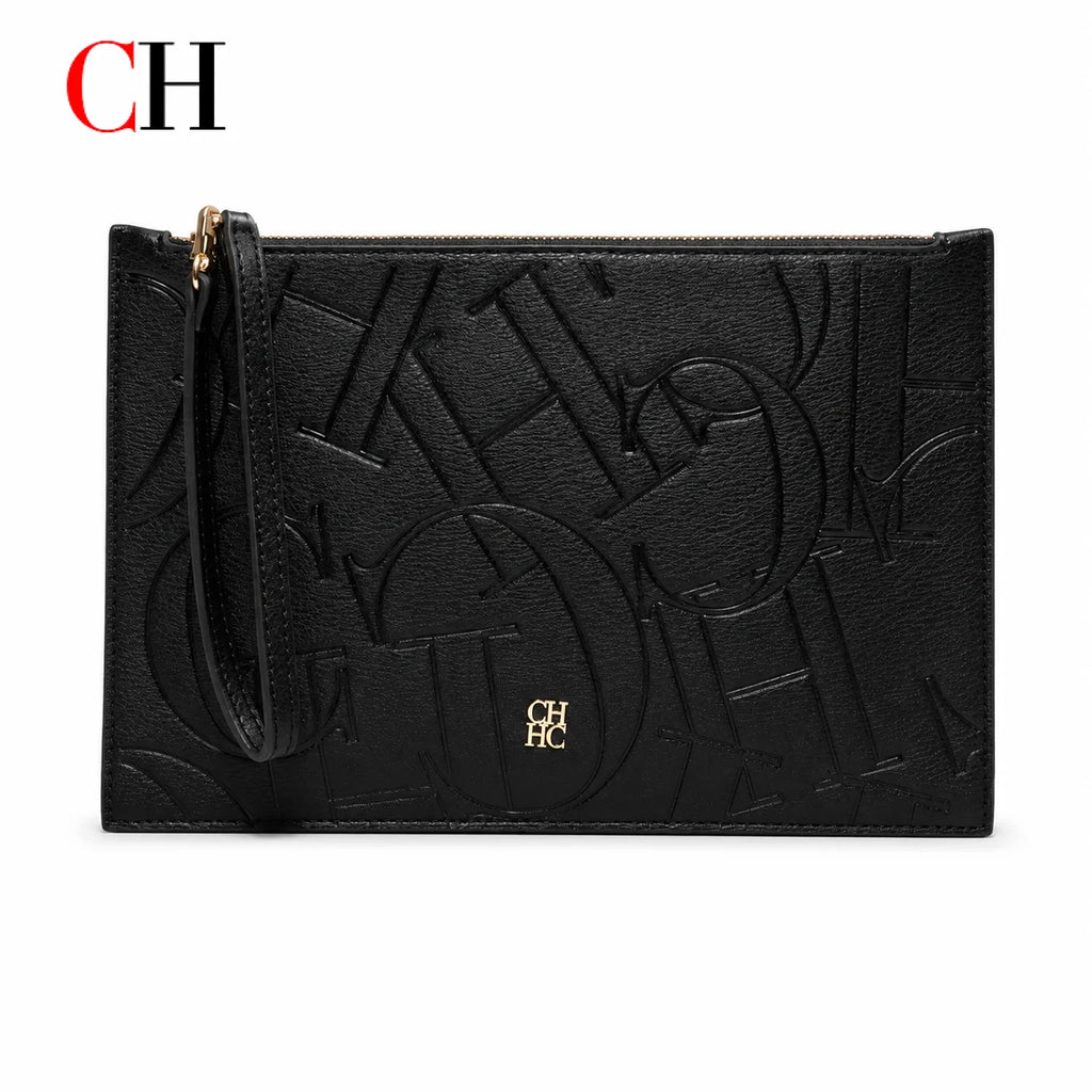 CH Women Embossed Letter Wristlet Clutch Bag Zipper Handbag Elegant Evening Pouch for Party Travel and Daily Use