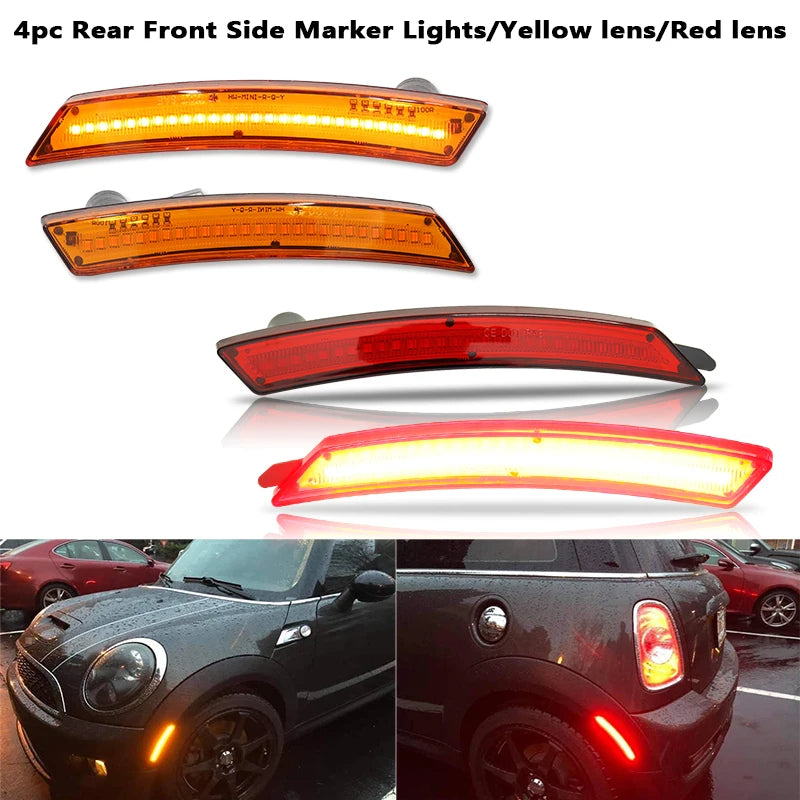 For Mini Cooper R55 R56 R57 R58 R59 R60 R61 Smoked Lens LED Side Marker Lamp Amber Front Red Rear Side Fender Lights