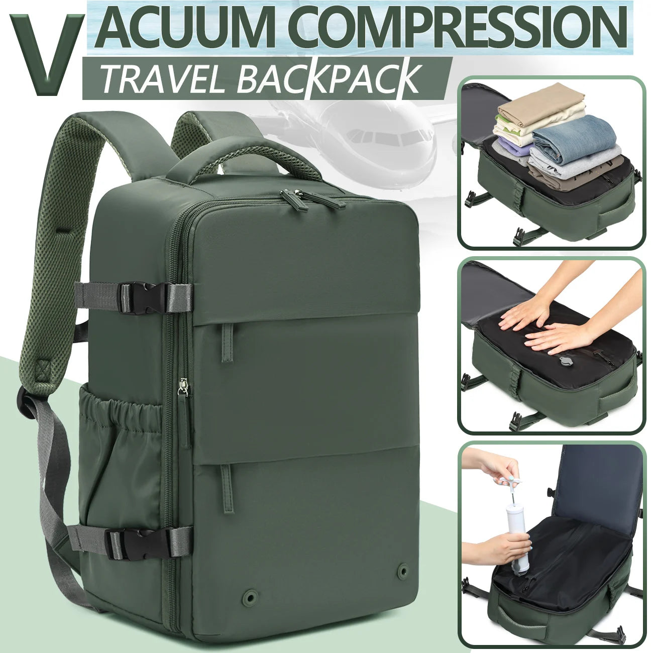 Vacuum Compression Backpack, Airline-Approved Carry-On Size, Tote Bag/Laptop Backpack, Unisex Design